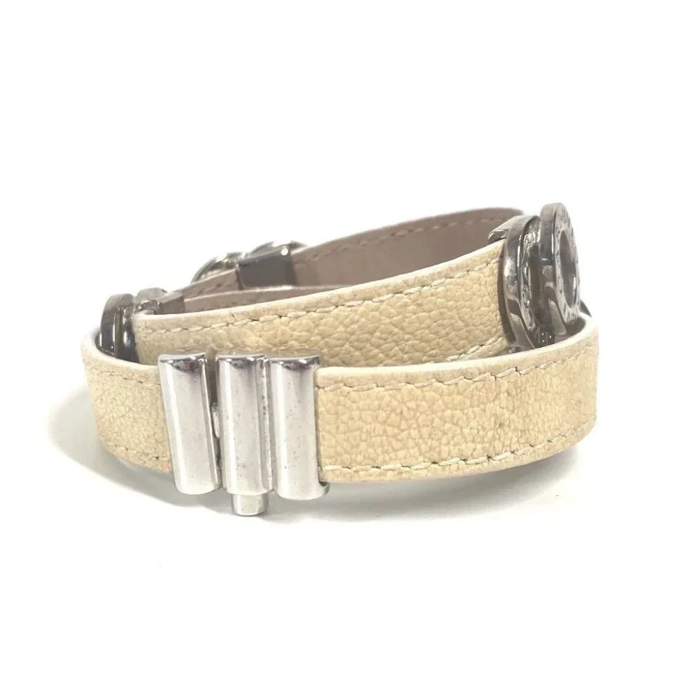BVLGARI BVLGARI BVLGARI Logo Double Coiled Double Bracelet Leather Beige/Gold